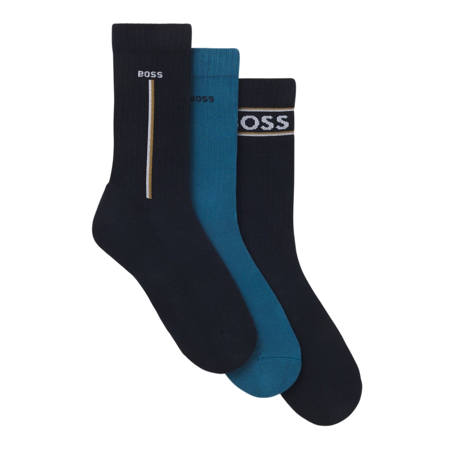 Blue - Front - Boss Unisex Adult Logo Crew Socks (Pack of 3)