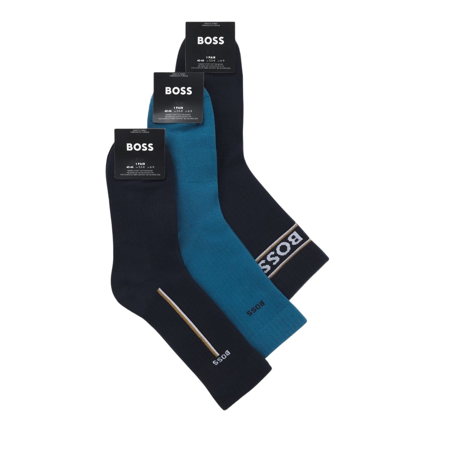 Blue - Back - Boss Unisex Adult Logo Crew Socks (Pack of 3)