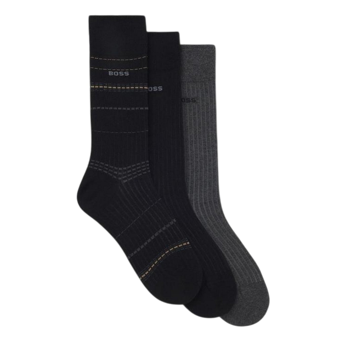 Black - Back - Boss Unisex Adult Stripe Ribbed Socks (Pack of 3)