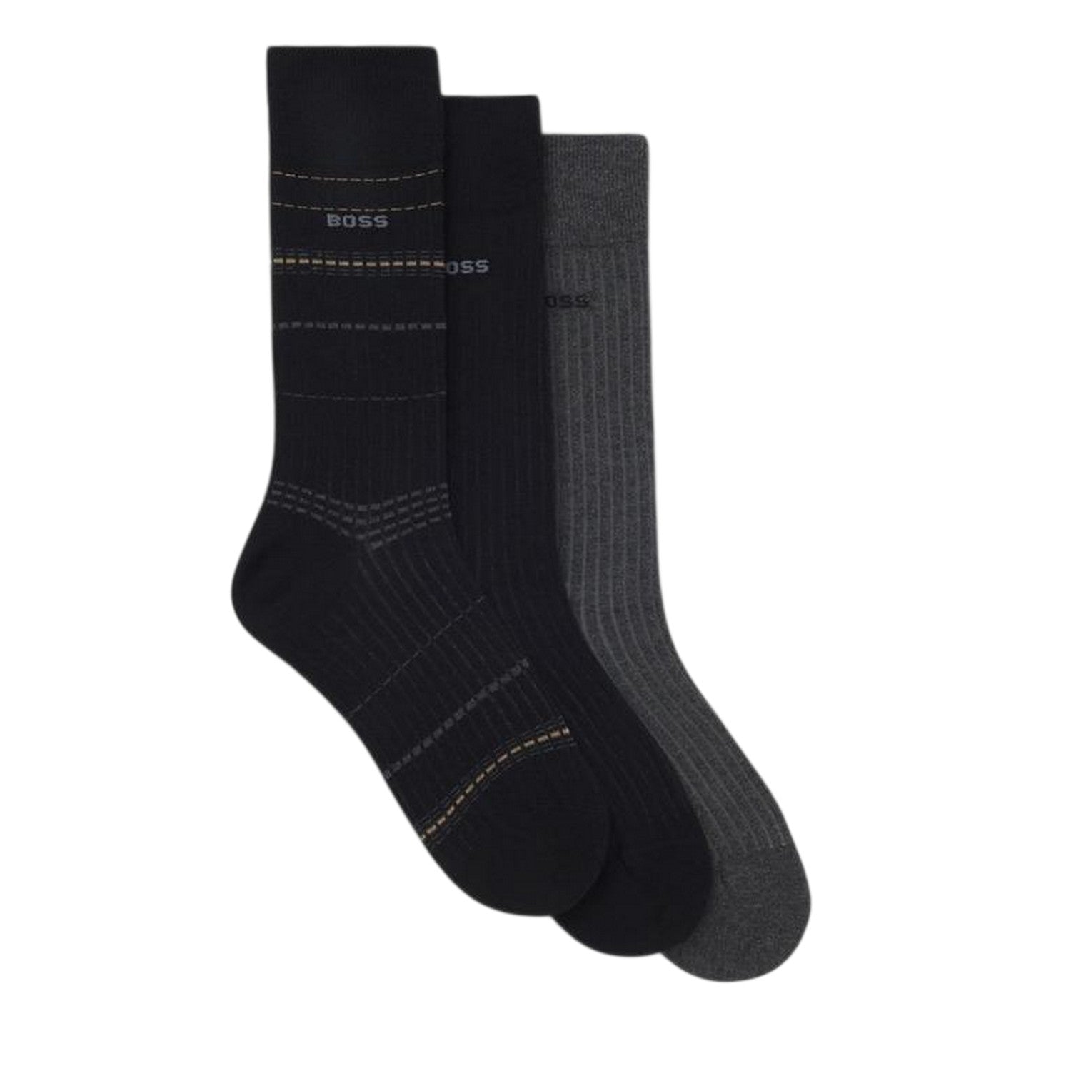 Black - Back - Boss Unisex Adult Stripe Ribbed Socks (Pack of 3)