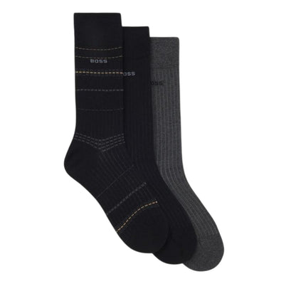 Black - Back - Boss Unisex Adult Stripe Ribbed Socks (Pack of 3)