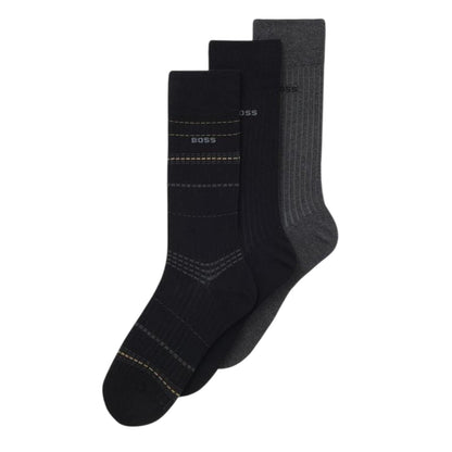 Black - Side - Boss Unisex Adult Stripe Ribbed Socks (Pack of 3)