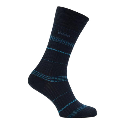 Dark Blue - Back - Boss Unisex Adult Stripe Ribbed Socks (Pack of 3)