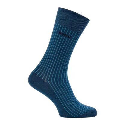 Dark Blue - Side - Boss Unisex Adult Stripe Ribbed Socks (Pack of 3)