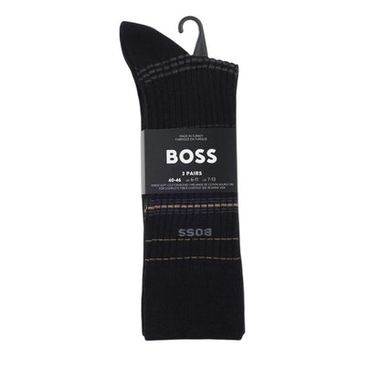Black - Front - Boss Unisex Adult Stripe Ribbed Socks (Pack of 3)