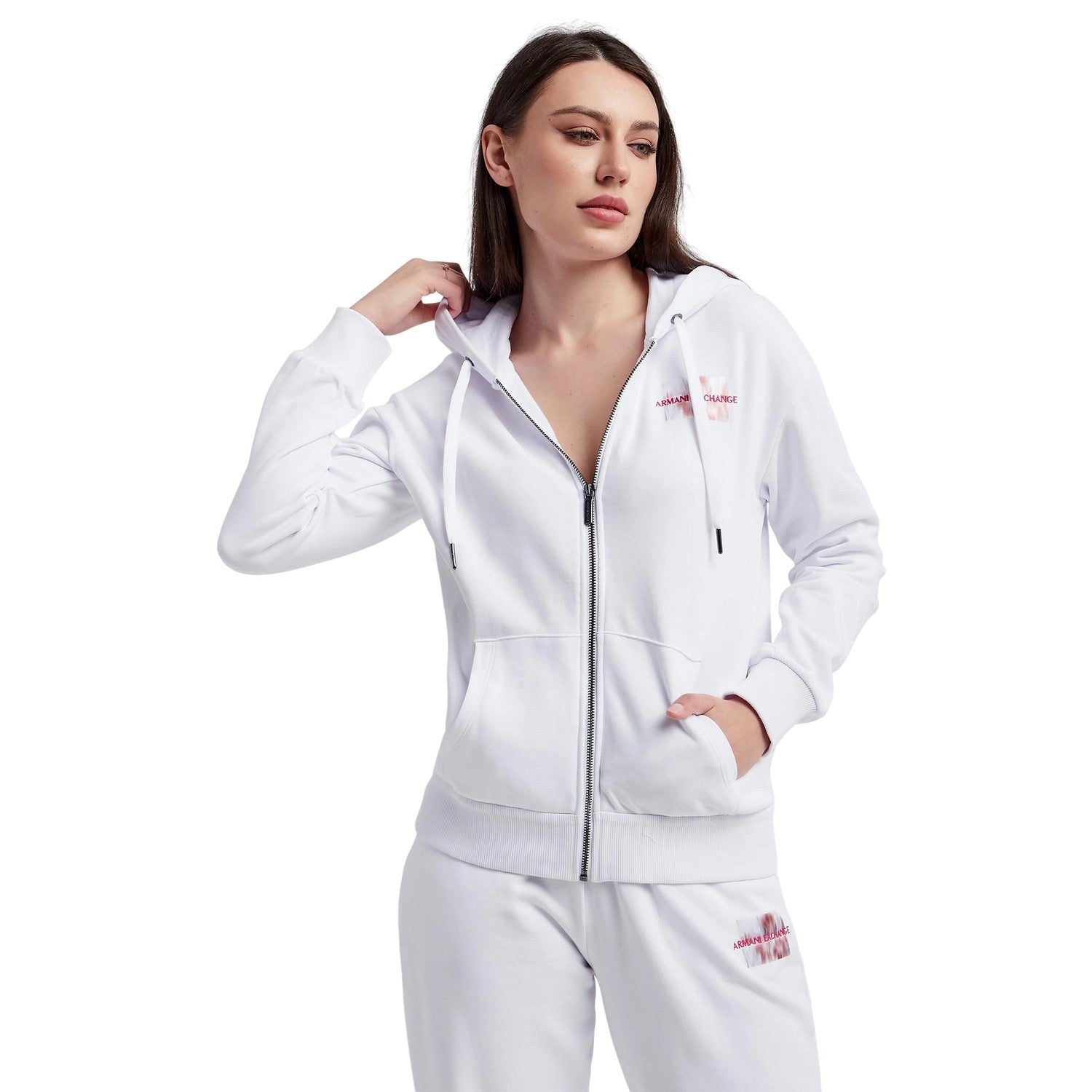 White - Side - Armani Exchange Womens-Ladies Full Zip Hoodie