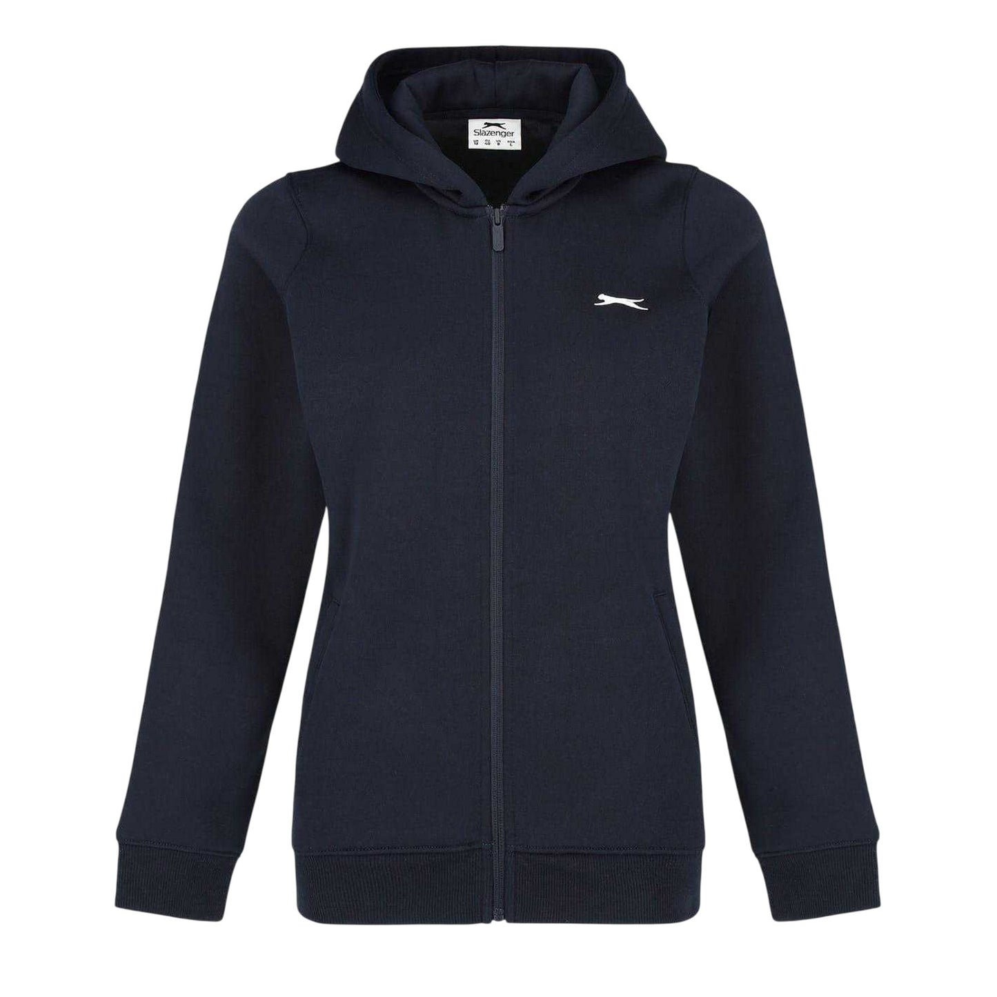 Navy - Front - Slazenger Womens-Ladies Logo Fitted Full Zip Hoodie