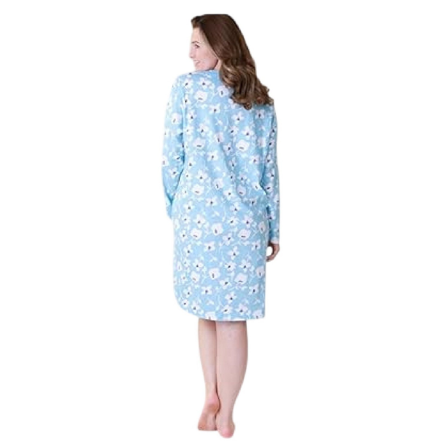 Light Blue-Floral - Back - Camille Womens-Ladies Organic Cotton Lightweight Nightdress