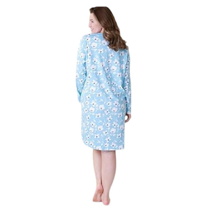 Light Blue-Floral - Back - Camille Womens-Ladies Organic Cotton Lightweight Nightdress