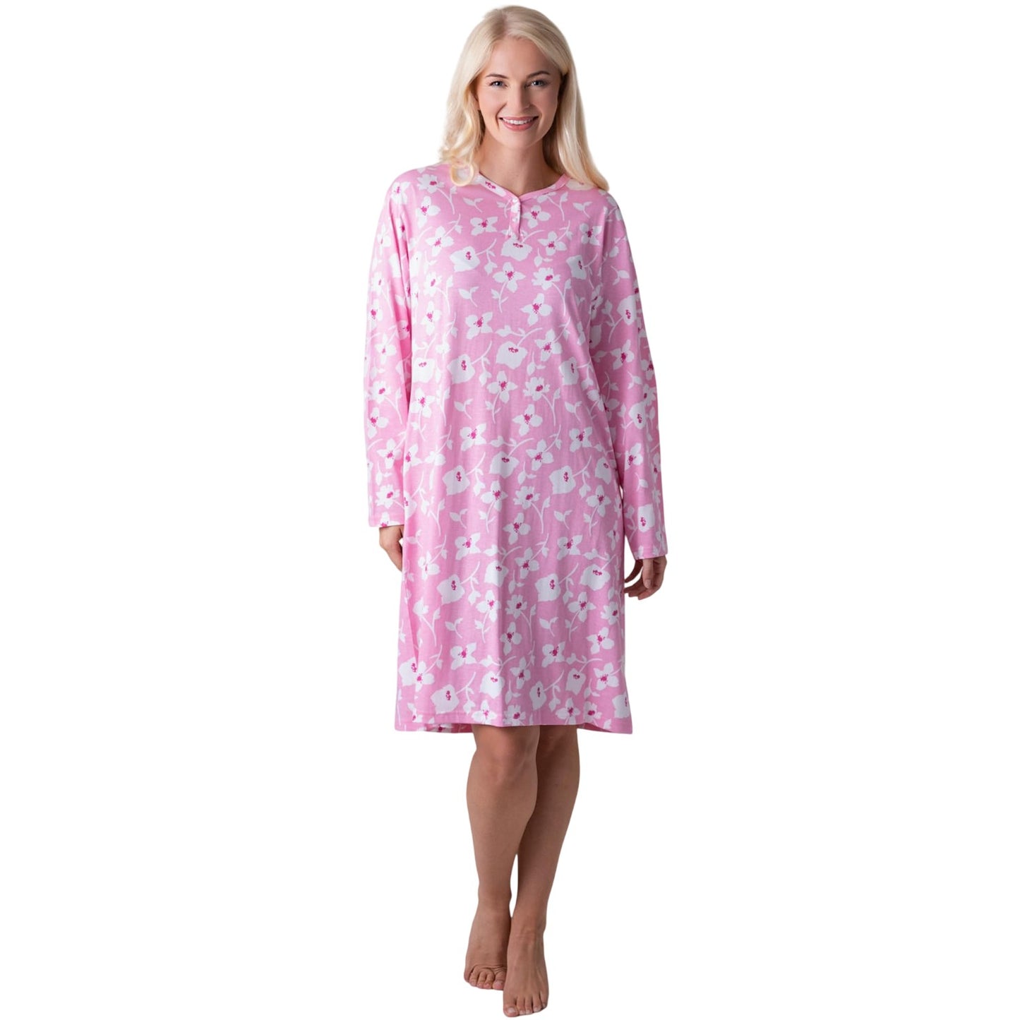 Pink - Front - Camille Womens-Ladies Organic Cotton Lightweight Nightdress
