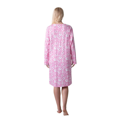 Pink - Back - Camille Womens-Ladies Organic Cotton Lightweight Nightdress