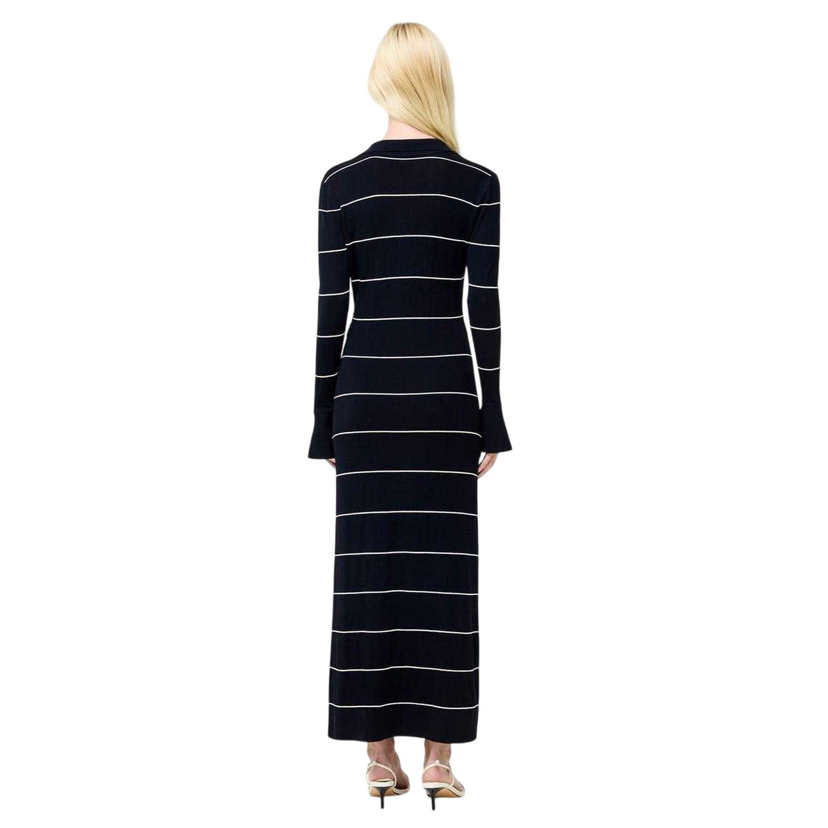Blue - Back - French Connection Womens-Ladies Ottie Striped Knitted Knitted Bell Sleeve Maxi Dress
