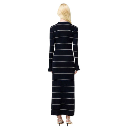 Blue - Back - French Connection Womens-Ladies Ottie Striped Knitted Knitted Bell Sleeve Maxi Dress