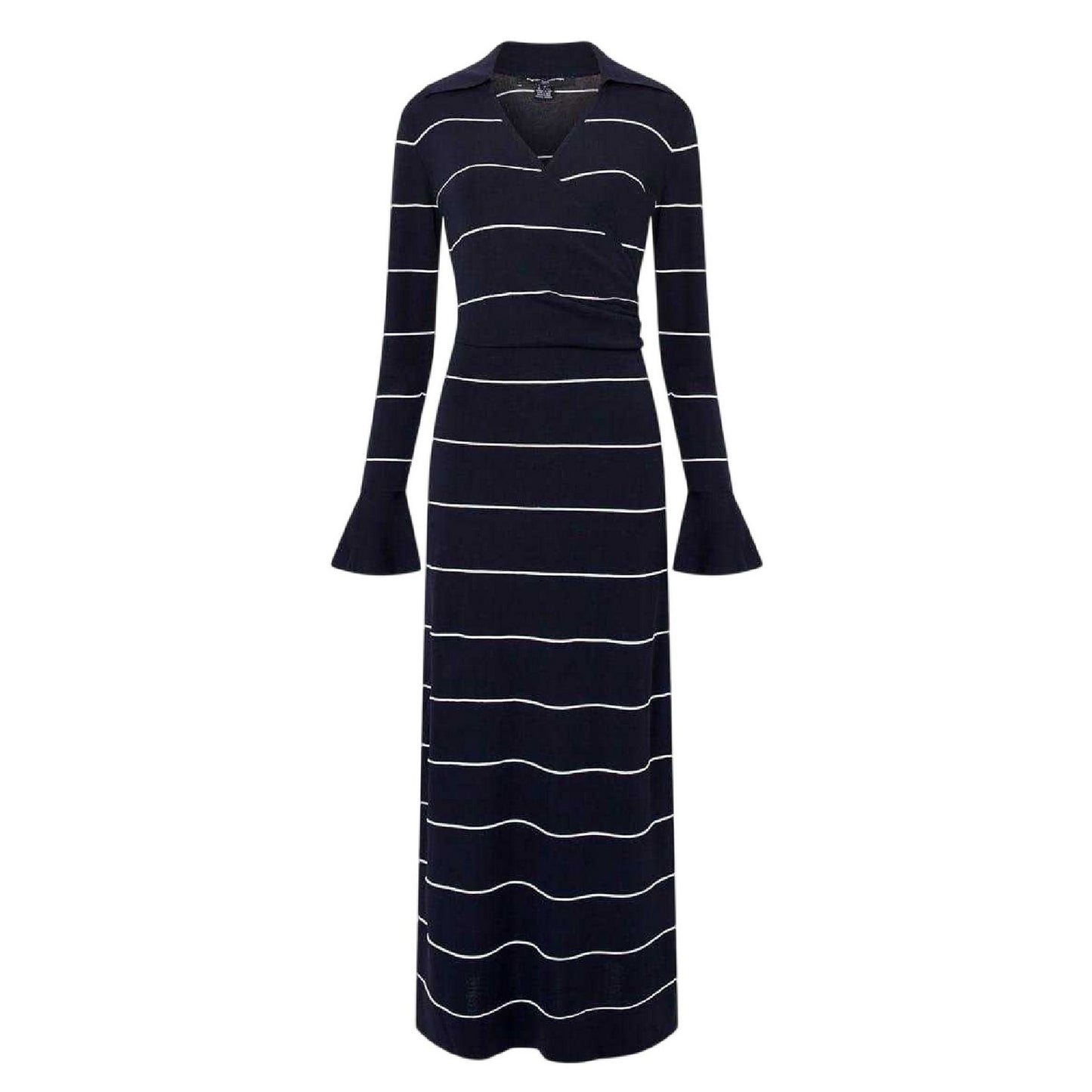 Blue - Front - French Connection Womens-Ladies Ottie Striped Knitted Knitted Bell Sleeve Maxi Dress