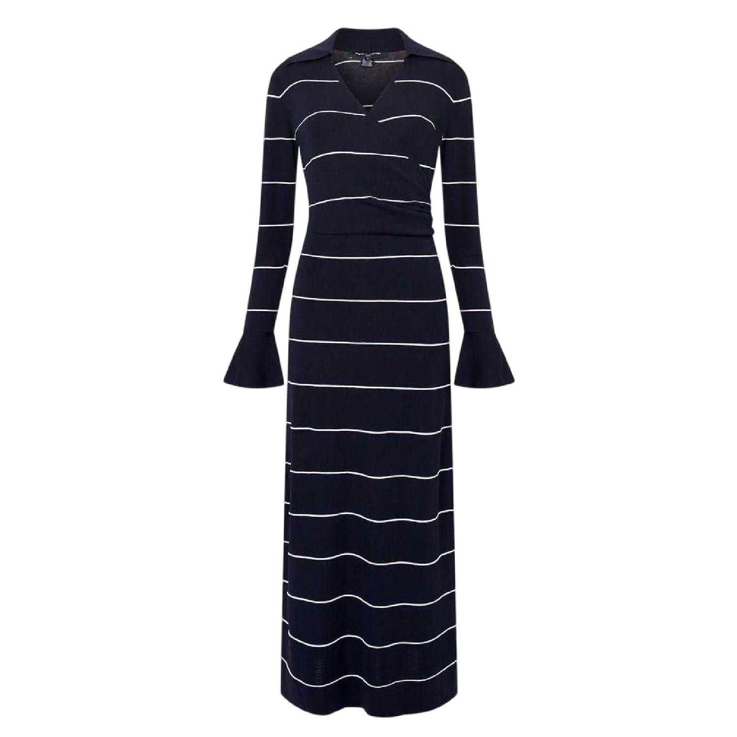 Blue - Front - French Connection Womens-Ladies Ottie Striped Knitted Knitted Bell Sleeve Maxi Dress