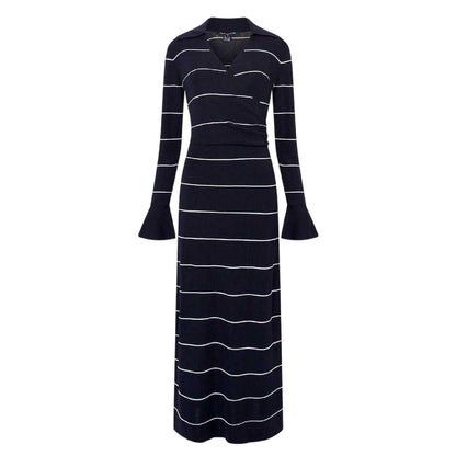 Blue - Front - French Connection Womens-Ladies Ottie Striped Knitted Knitted Bell Sleeve Maxi Dress