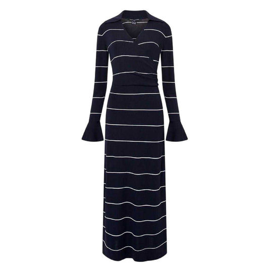 Blue - Front - French Connection Womens-Ladies Ottie Striped Knitted Knitted Bell Sleeve Maxi Dress