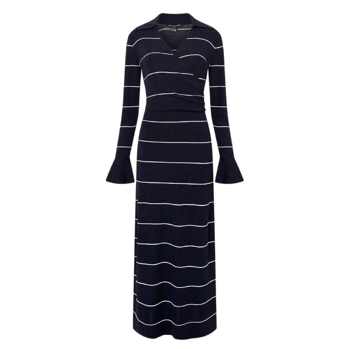 Blue - Front - French Connection Womens-Ladies Ottie Striped Knitted Knitted Bell Sleeve Maxi Dress