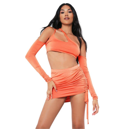 Orange - Front - Missy Empire Womens-Ladies Tie Detail Mini Skirt