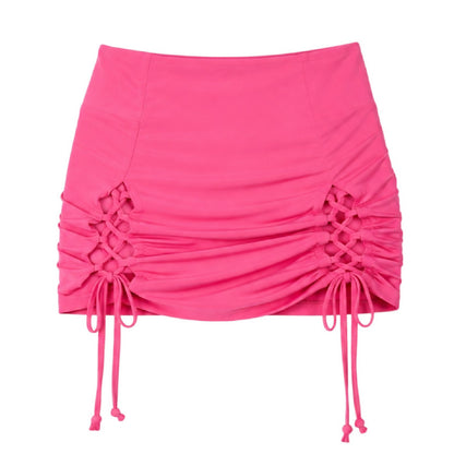 Pink - Front - Missy Empire Womens-Ladies Lace Up High Waist Mini Skirt