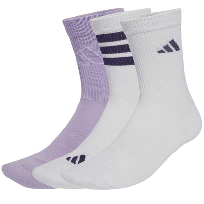 White - Front - Adidas Unisex Adult Logo Sports Socks (Pack of 3)