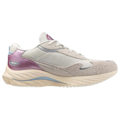 White Sand-Gold-Sky Blue - Front - Mizuno Mens Wave Rider Beta Sportstyle Suede Trainers