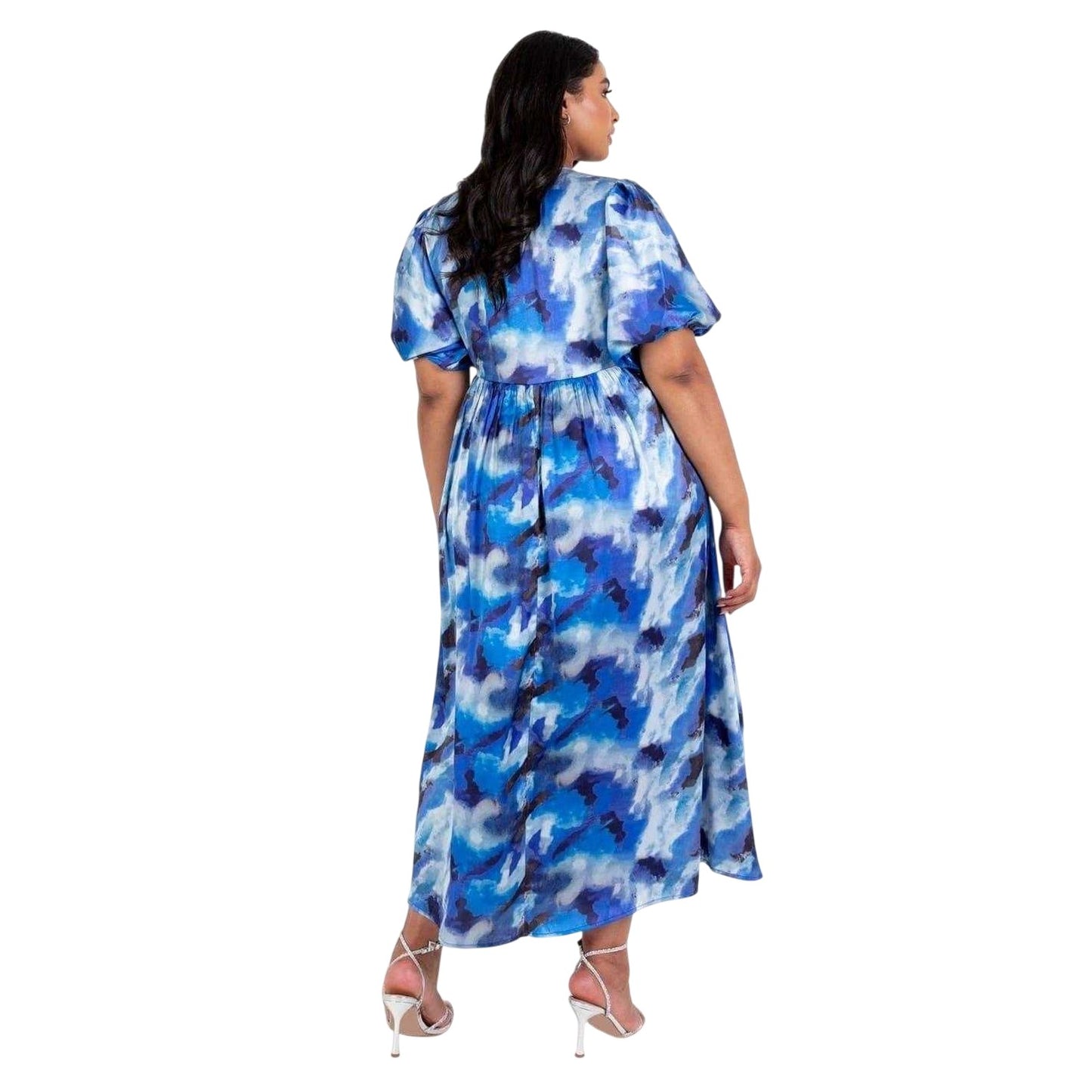 Blue - Back - Lovedrobe Womens-Ladies Abstract V Neck Wrap Dress