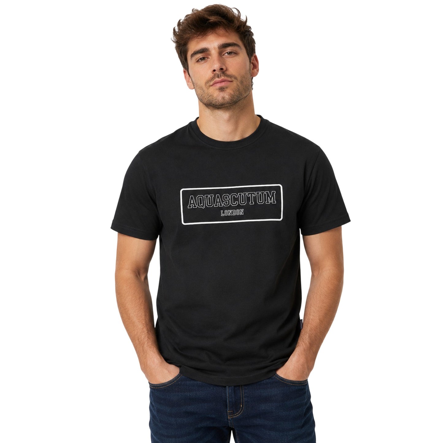 Black - Back - Aquascutum Mens Lettering Crew Neck T-Shirt