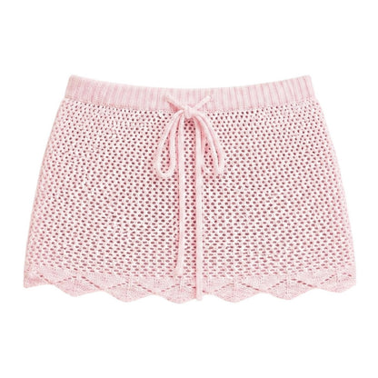 Pink - Front - Missy Empire Womens-Ladies Crochet Mini Skirt