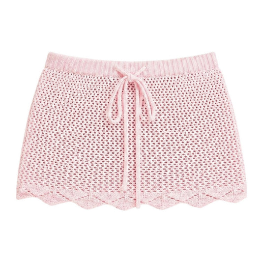 Pink - Front - Missy Empire Womens-Ladies Crochet Mini Skirt