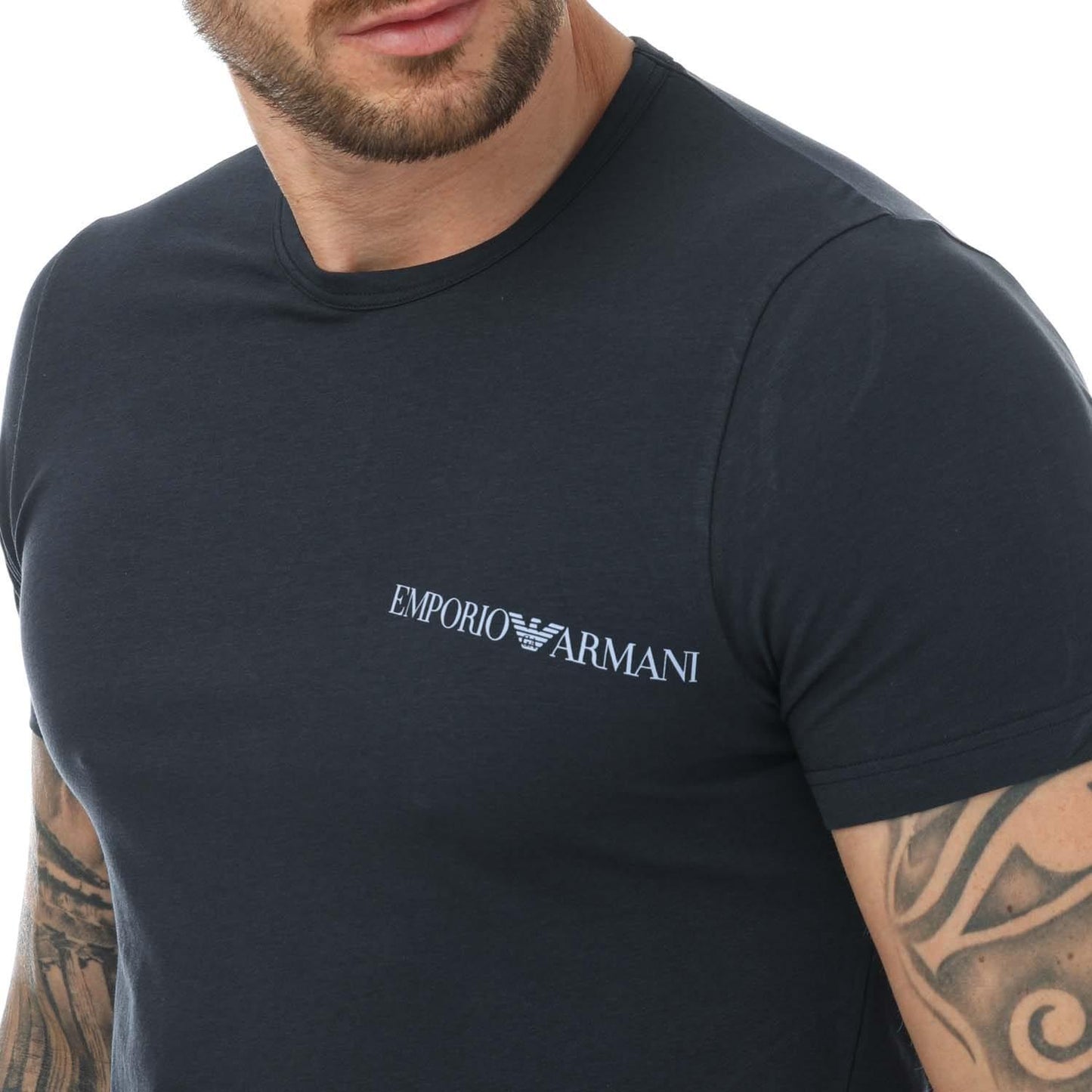 White-Black - Side - Emporio Armani Mens Crew Neck Lounge T-Shirt (Pack of 2)