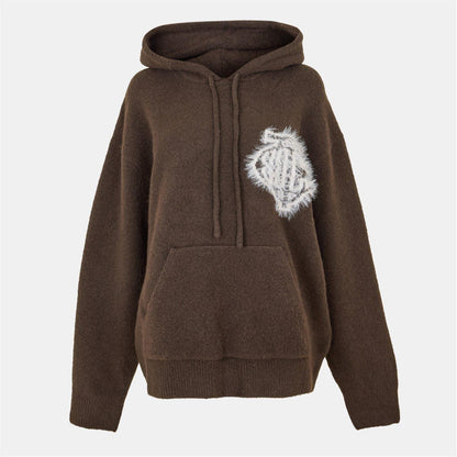 Brown - Front - The Couture Club Womens-Ladies Fluffy Knitted Hoodie