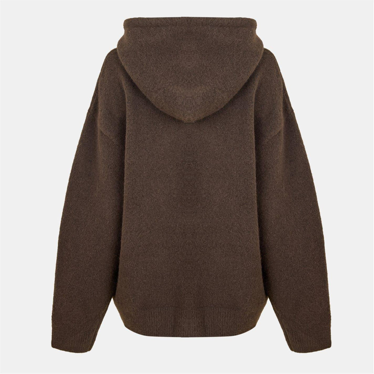 Brown - Back - The Couture Club Womens-Ladies Fluffy Knitted Hoodie