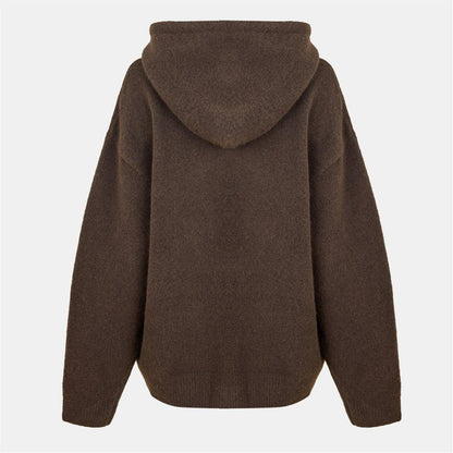 Brown - Back - The Couture Club Womens-Ladies Fluffy Knitted Hoodie