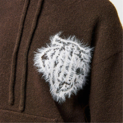 Brown - Pack Shot - The Couture Club Womens-Ladies Fluffy Knitted Hoodie