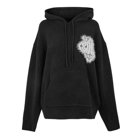 Black - Front - The Couture Club Womens-Ladies Fluffy Knitted Hoodie