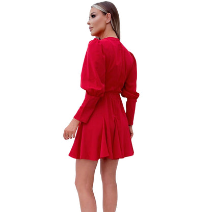 Red - Back - AX Paris Womens-Ladies Polyester Long-Sleeved Skater Dress