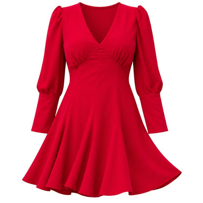 Red - Front - AX Paris Womens-Ladies Polyester Long-Sleeved Skater Dress