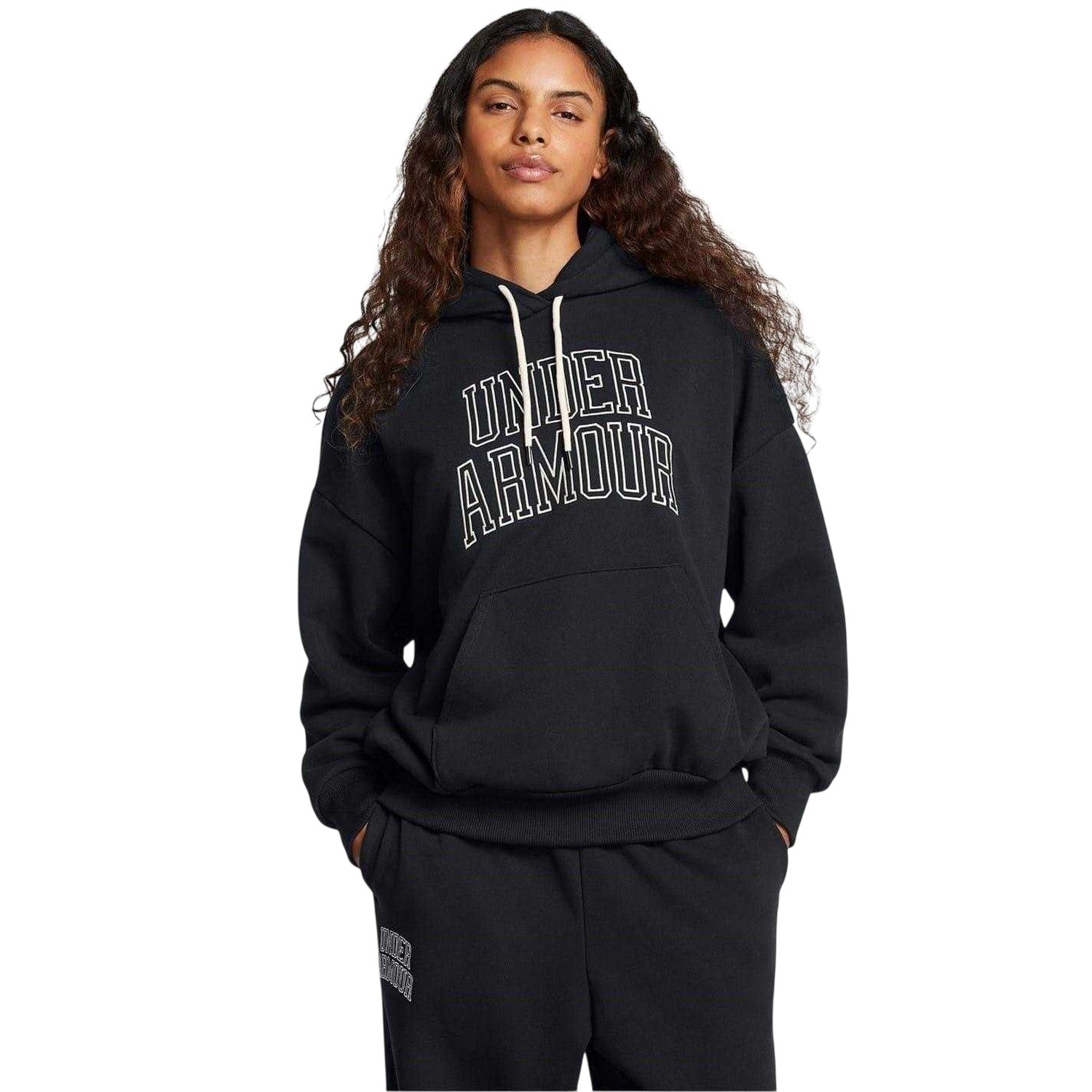 Black - Side - Under Armour Womens-Ladies Icon Icon Drop Shoulder Oversized Hoodie
