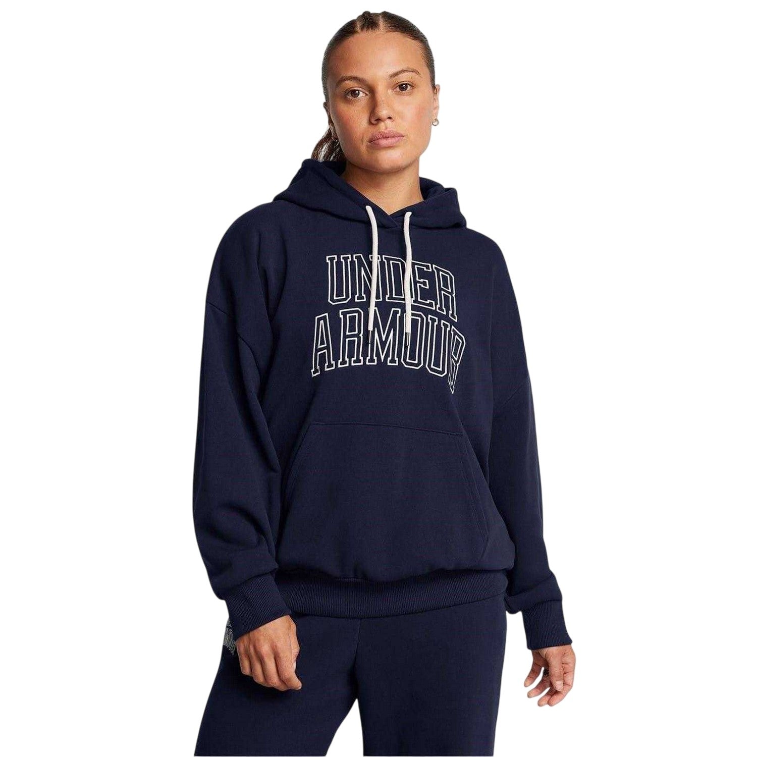 Blue - Side - Under Armour Womens-Ladies Icon Icon Drop Shoulder Oversized Hoodie