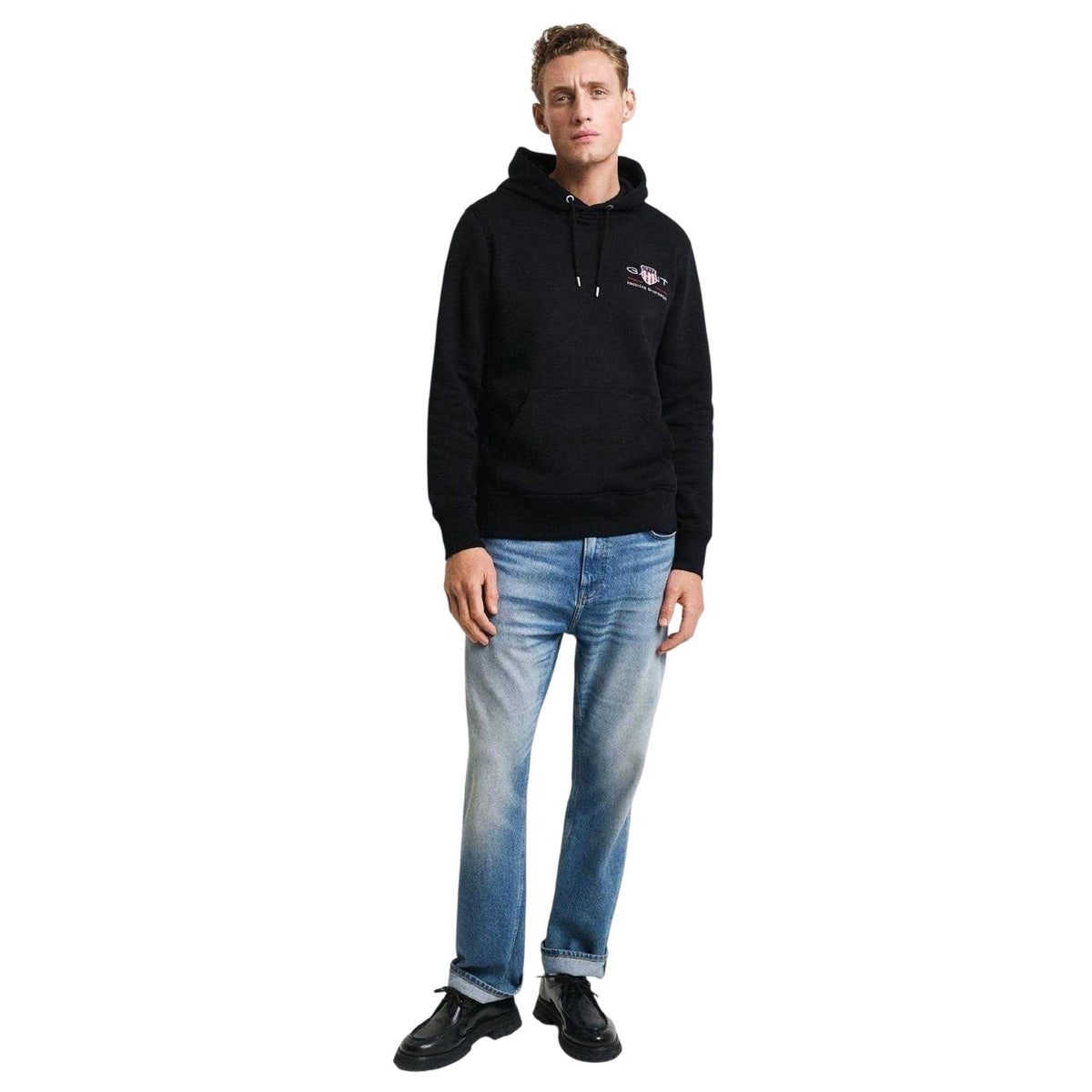 Black - Side - Gant Mens Shield Logo Hoodie