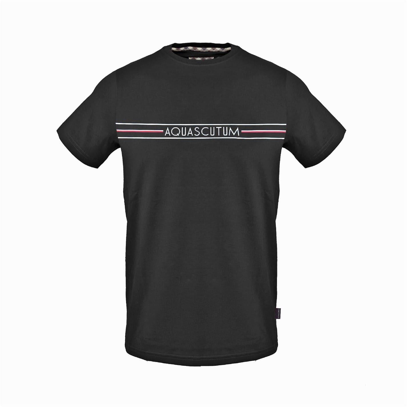 Black - Front - Aquascutum Mens Chest Stripe Logo T-Shirt