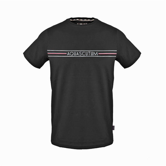 Black - Front - Aquascutum Mens Chest Stripe Logo T-Shirt