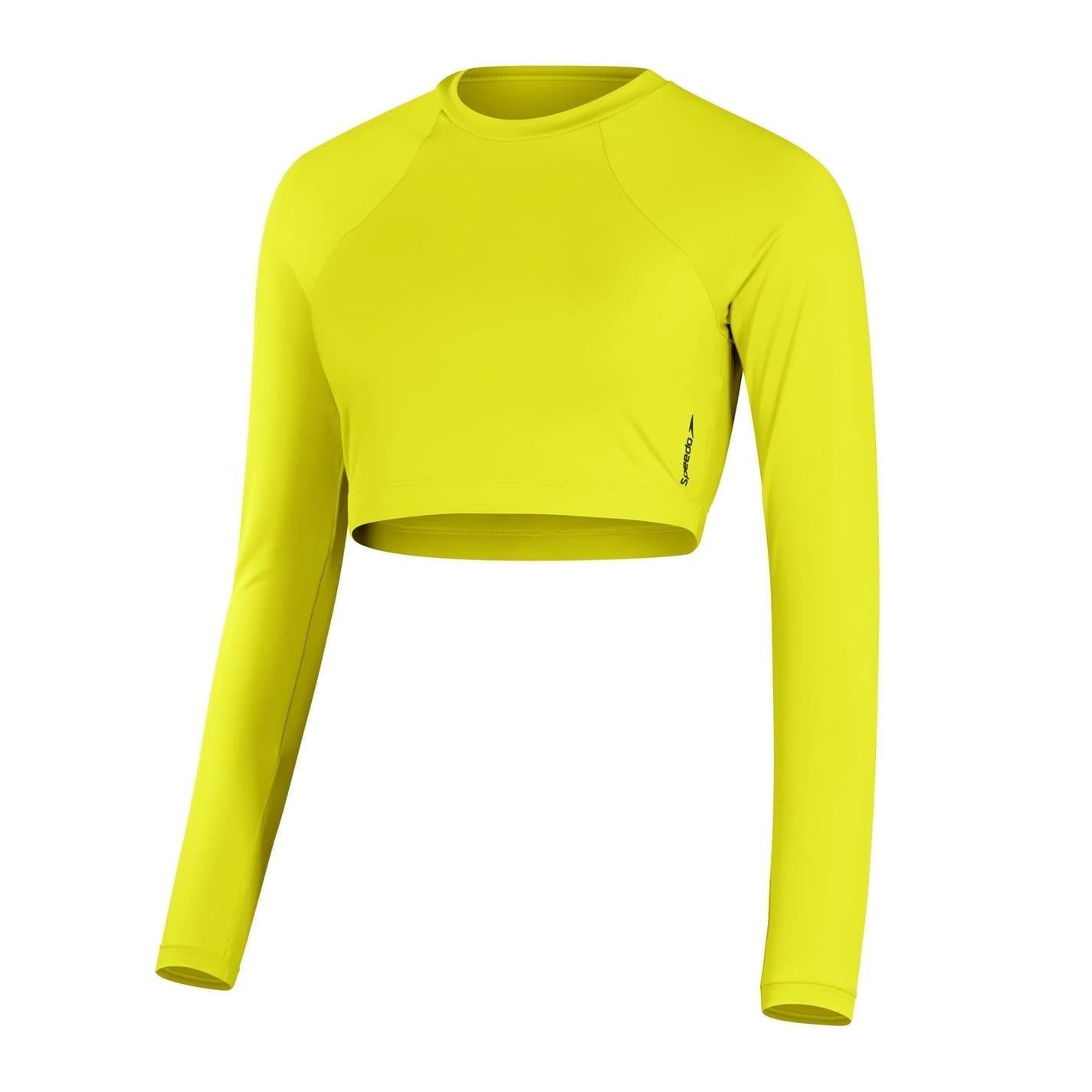 Green - Front - Speedo Womens-Ladies Logo Slim Raglan Crop Top