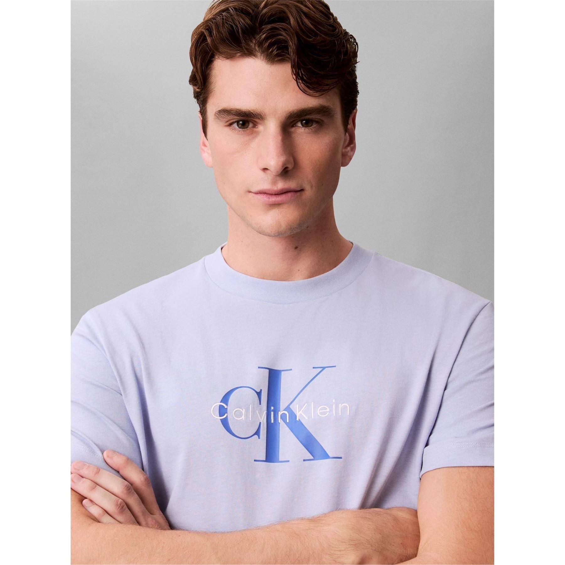 Blue - Side - Calvin Klein Mens Monogram T-Shirt