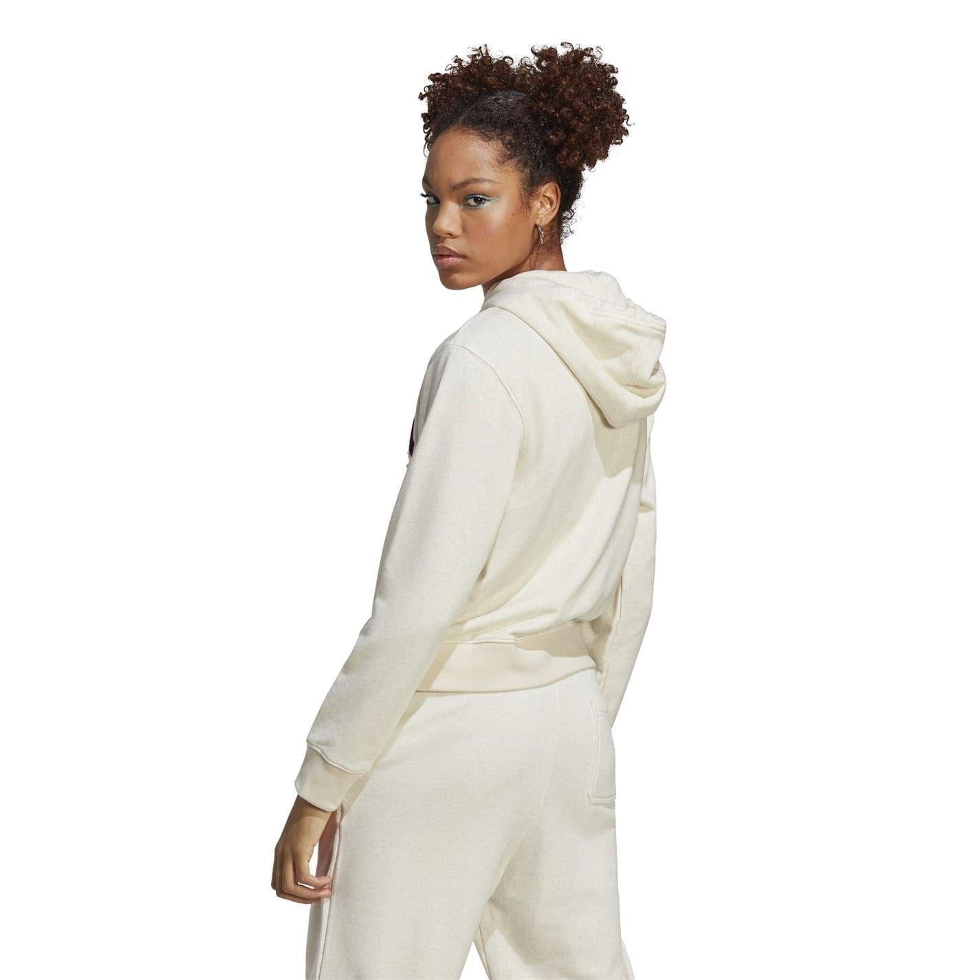 Beige - Back - Adidas Womens-Ladies Lettering Hoodie