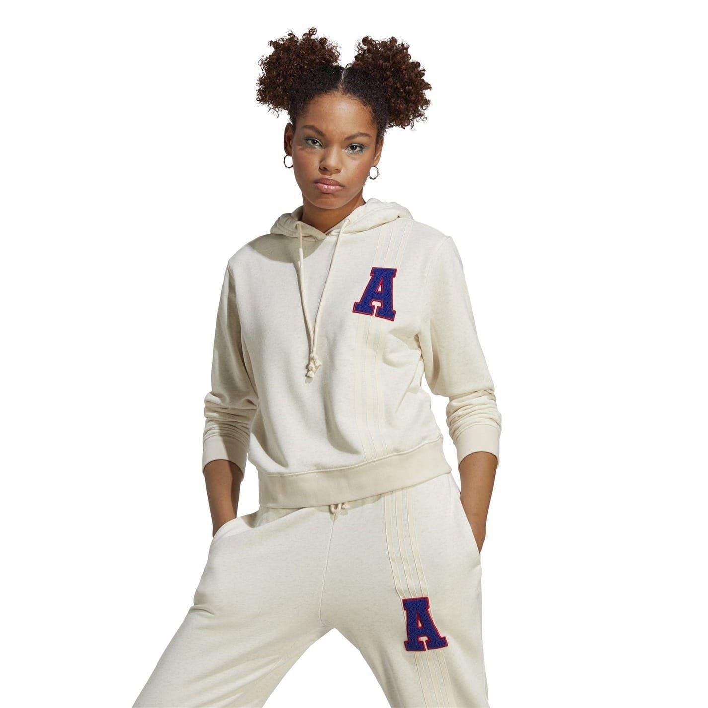 Beige - Front - Adidas Womens-Ladies Lettering Hoodie