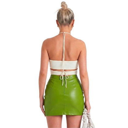 Green - Back - Missy Empire Womens-Ladies Faux Leather Mini Skirt