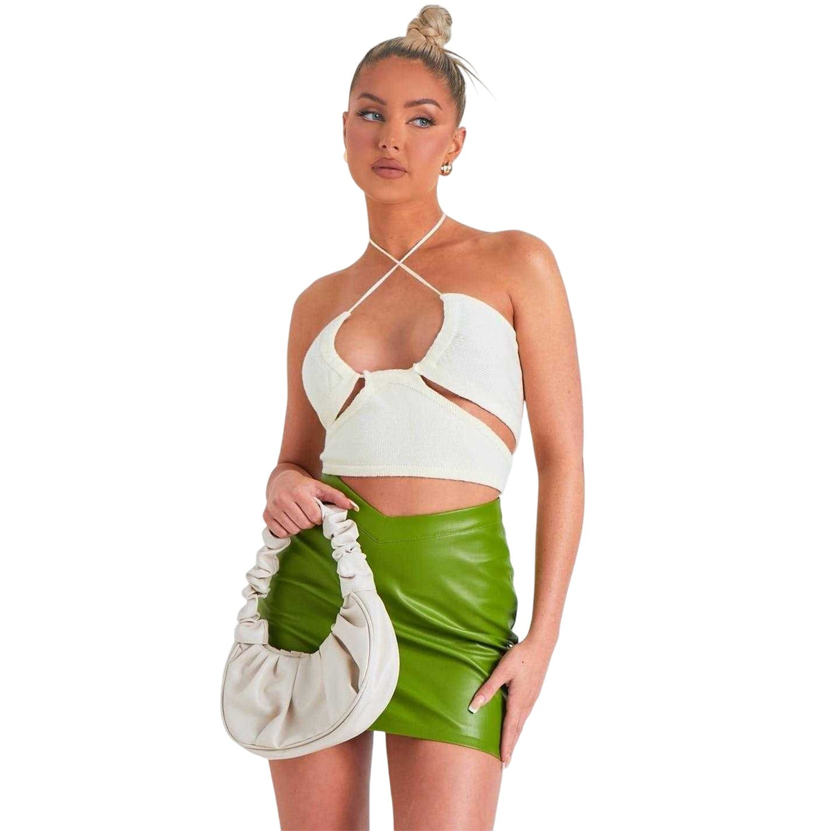 Green - Front - Missy Empire Womens-Ladies Faux Leather Mini Skirt