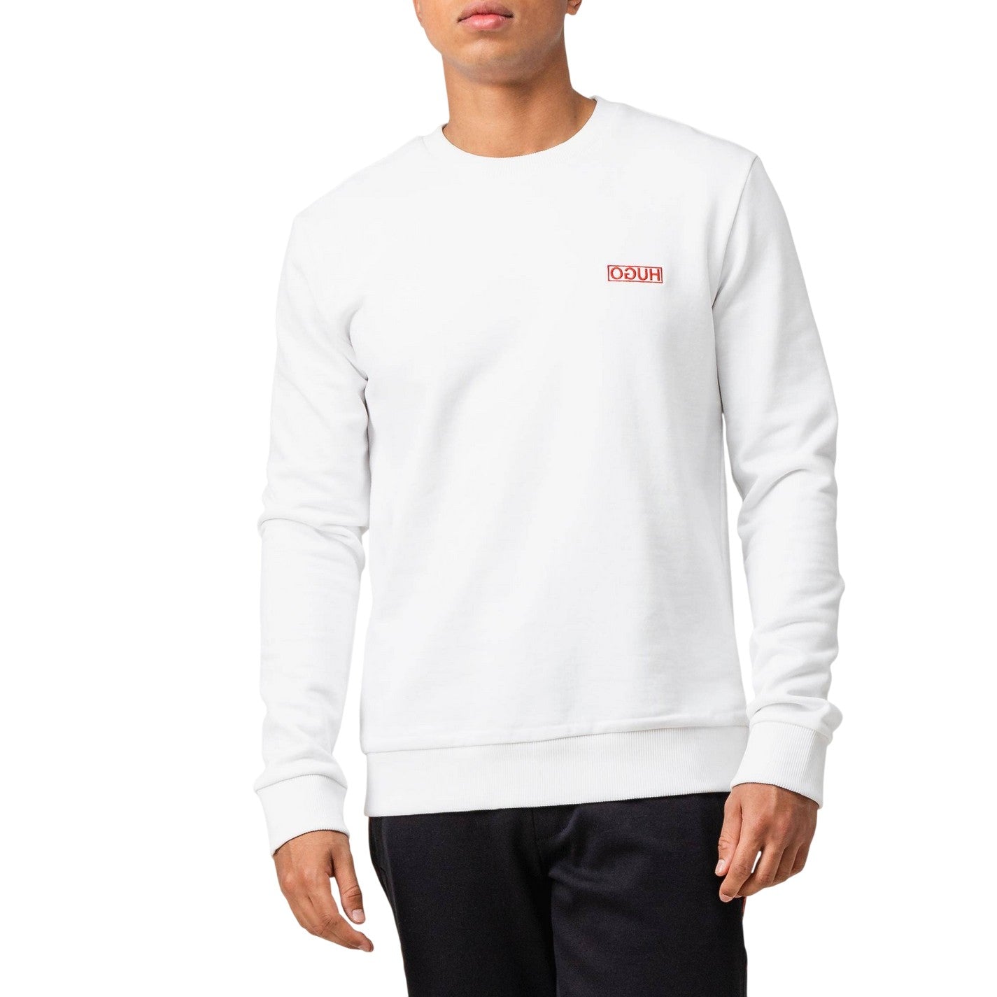 White - Pack Shot - Hugo Mens Drick 194 Logo Cotton Sweatshirt
